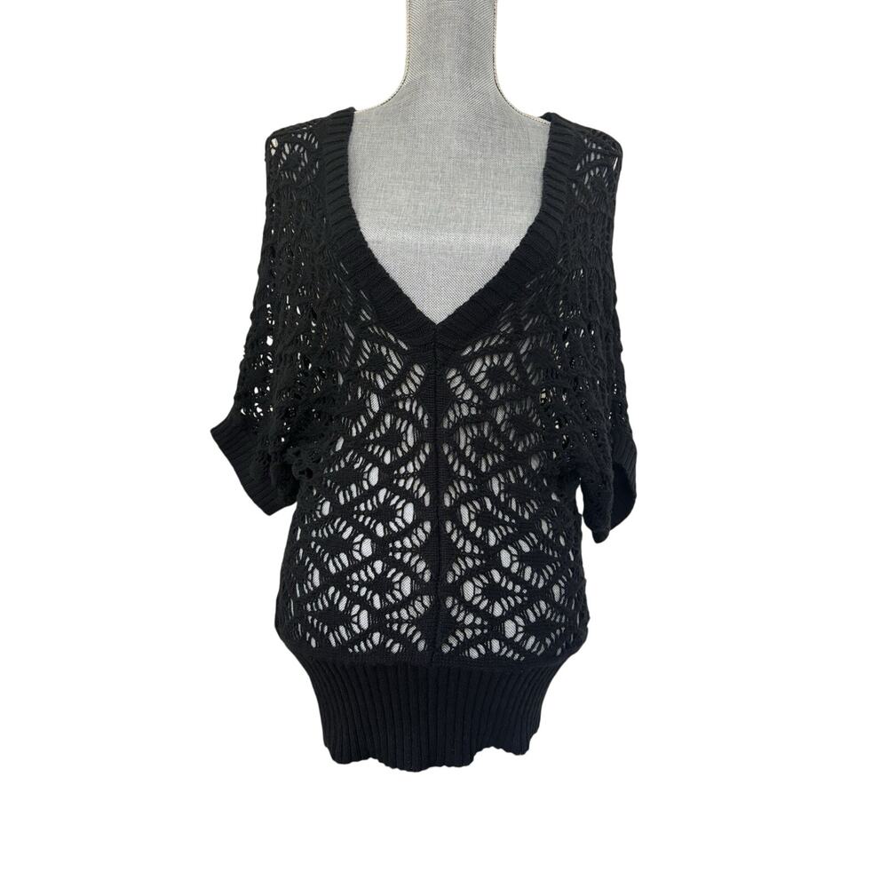 Y2K Wet Seal Black Open Knit Short Sleeve Layering Sweater M Goth Grunge